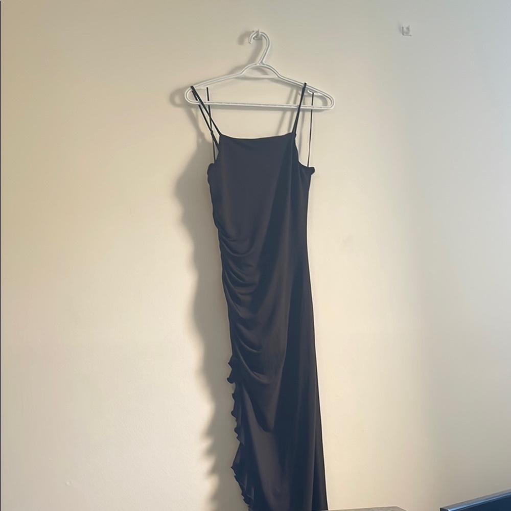 Black Ruched Asymmetrical Maxi Dress